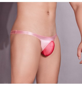 Feeetmoi - Men's Sexy Sheer Pouch Thong Underwear (Pink - Red)